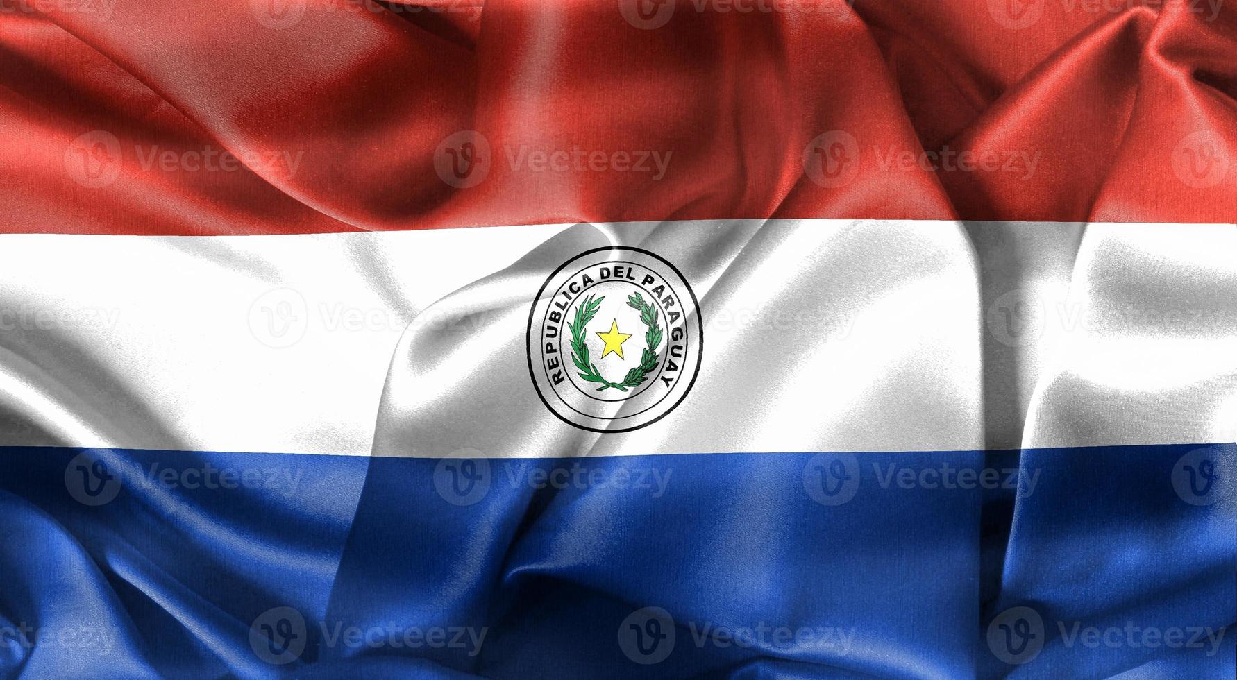 Ilustración 3d de una bandera paraguaya - bandera de tela ondeante realista foto