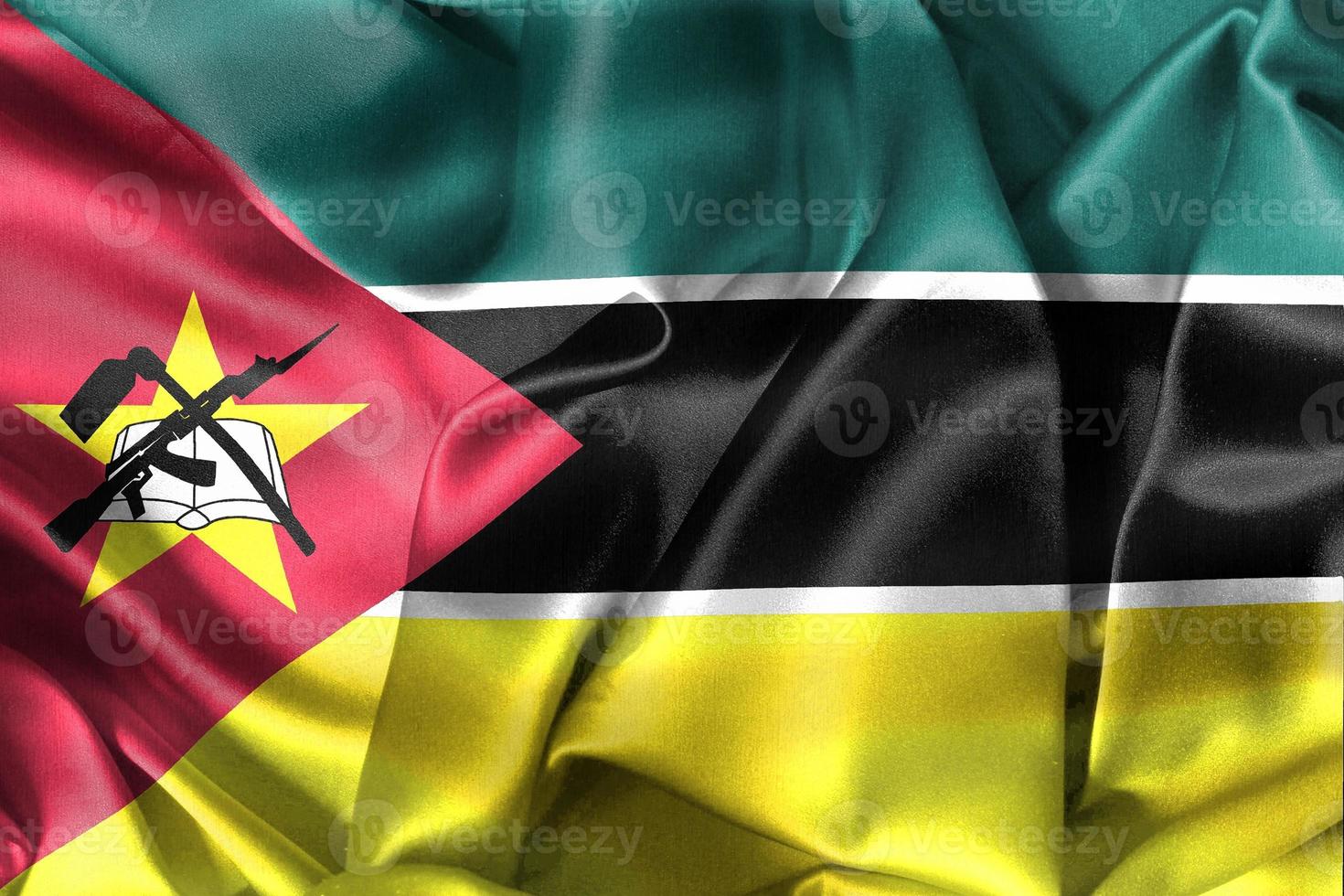 Ilustración 3d de una bandera de mozambique - bandera de tela ondeante realista foto