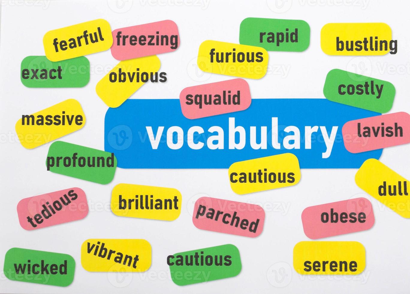 vista superior varios coloridos vocabulario en inglés foto