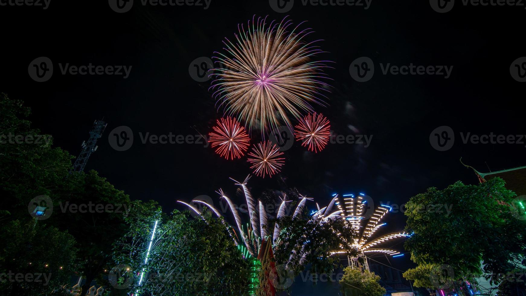 fireworks ceremony in the temple, Thailand photo
