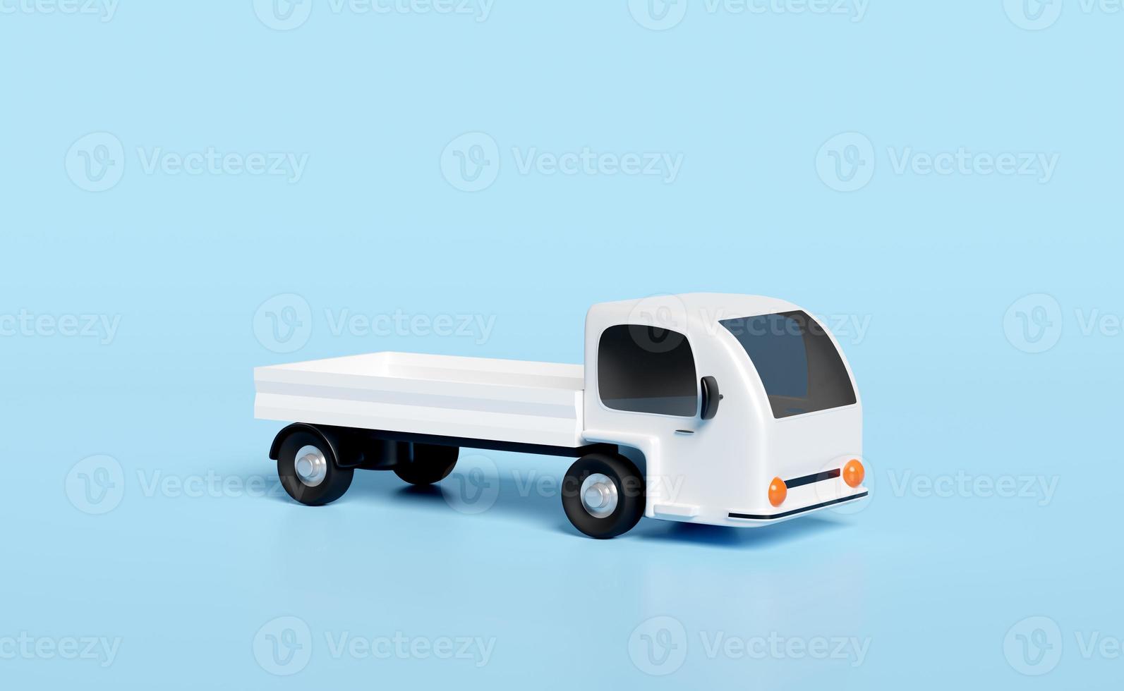 3d white delivery truck icon isolated blue background. business delivery, express service transport concept,  3d render illustration photo