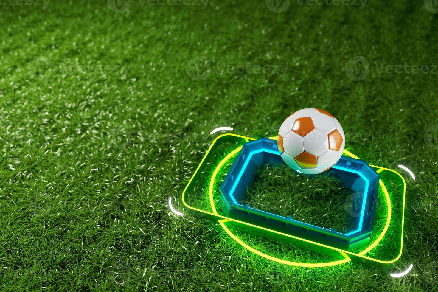 football balls object, sport ball design, football element concept, 3d illustration, abstract football technology, smartphone mobile screen, green grass field, online sport live, casino sport business photo