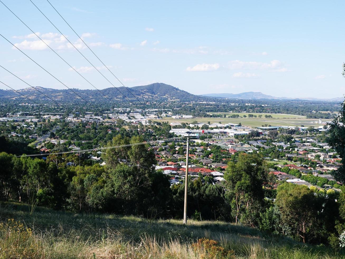The Albury city view on hill at Eastern Hill lookout with views across to Albury Airport and the Table Top Range. photo