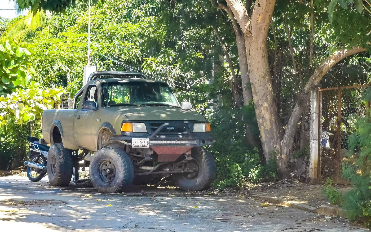 Puerto Escondido Oaxaca Mexico 2022 Various Mexican pickup trucks cars 4x4 Off-road vehicles Mexico. photo