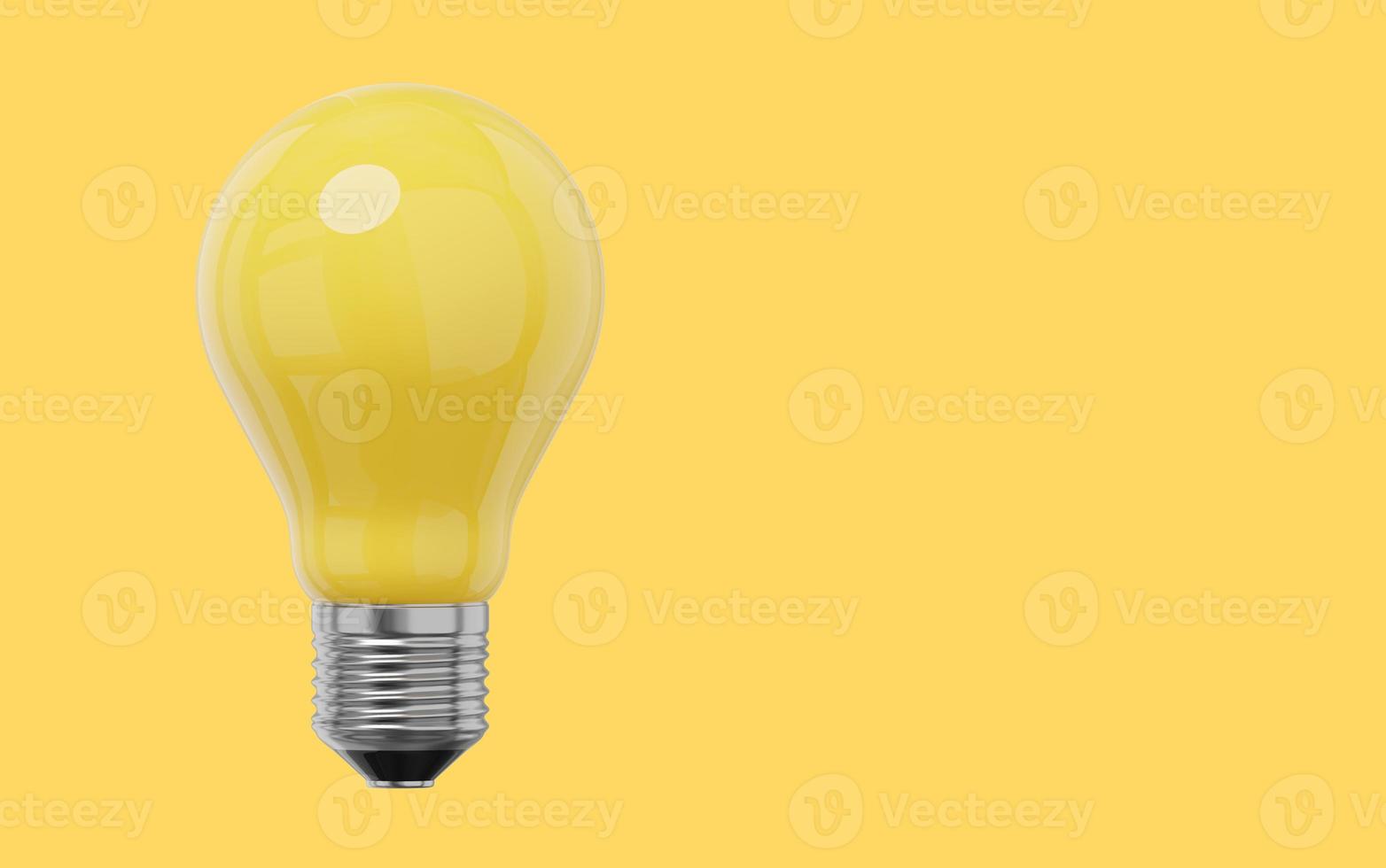 Realistic yellow light bulb. 3D rendering. Icon on yellow background, text space. photo