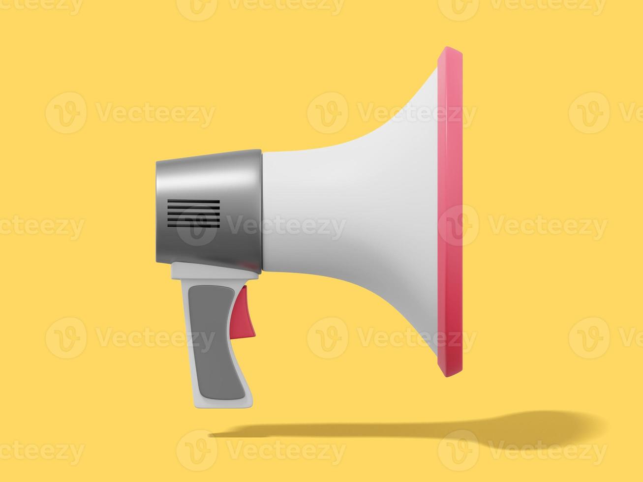 3d rendering. Realistic megaphone on a yellow background. Side view. photo