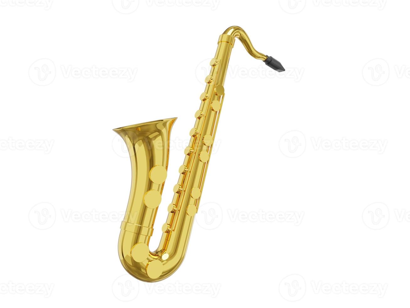saxofón metal dorado, instrumento musical, de lado. representación 3d icono sobre fondo blanco. foto