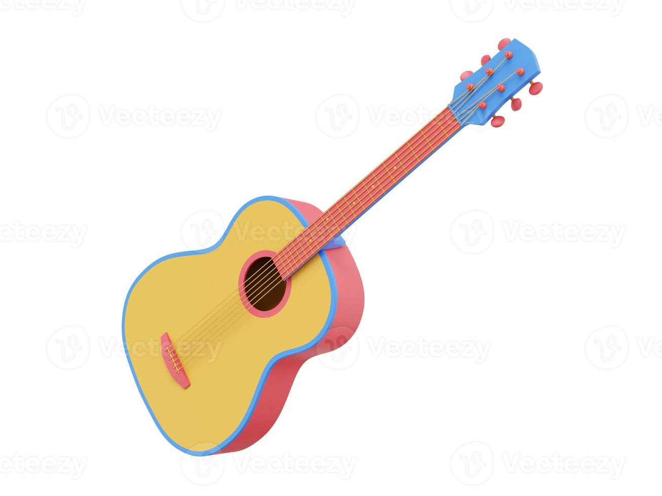 Multicolored acoustic guitar. 3D rendering. Icon on white background. photo