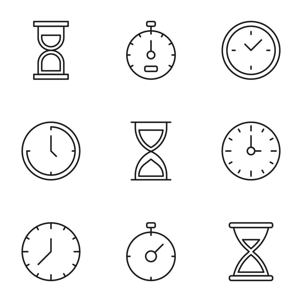 Collection of isolated vector line icons for web sites, adverts, articles, stores, shops. Editable strokes. Signs of various timers, clocks, hourglasses