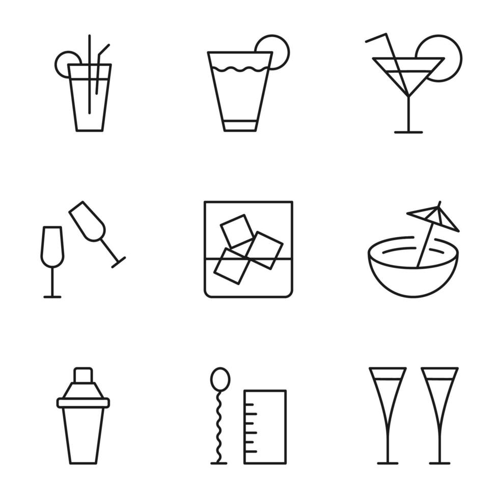 colección de iconos de línea vectorial aislados para sitios web, anuncios, artículos, tiendas, tiendas. trazos editables. signos de varios cócteles alcohólicos vector