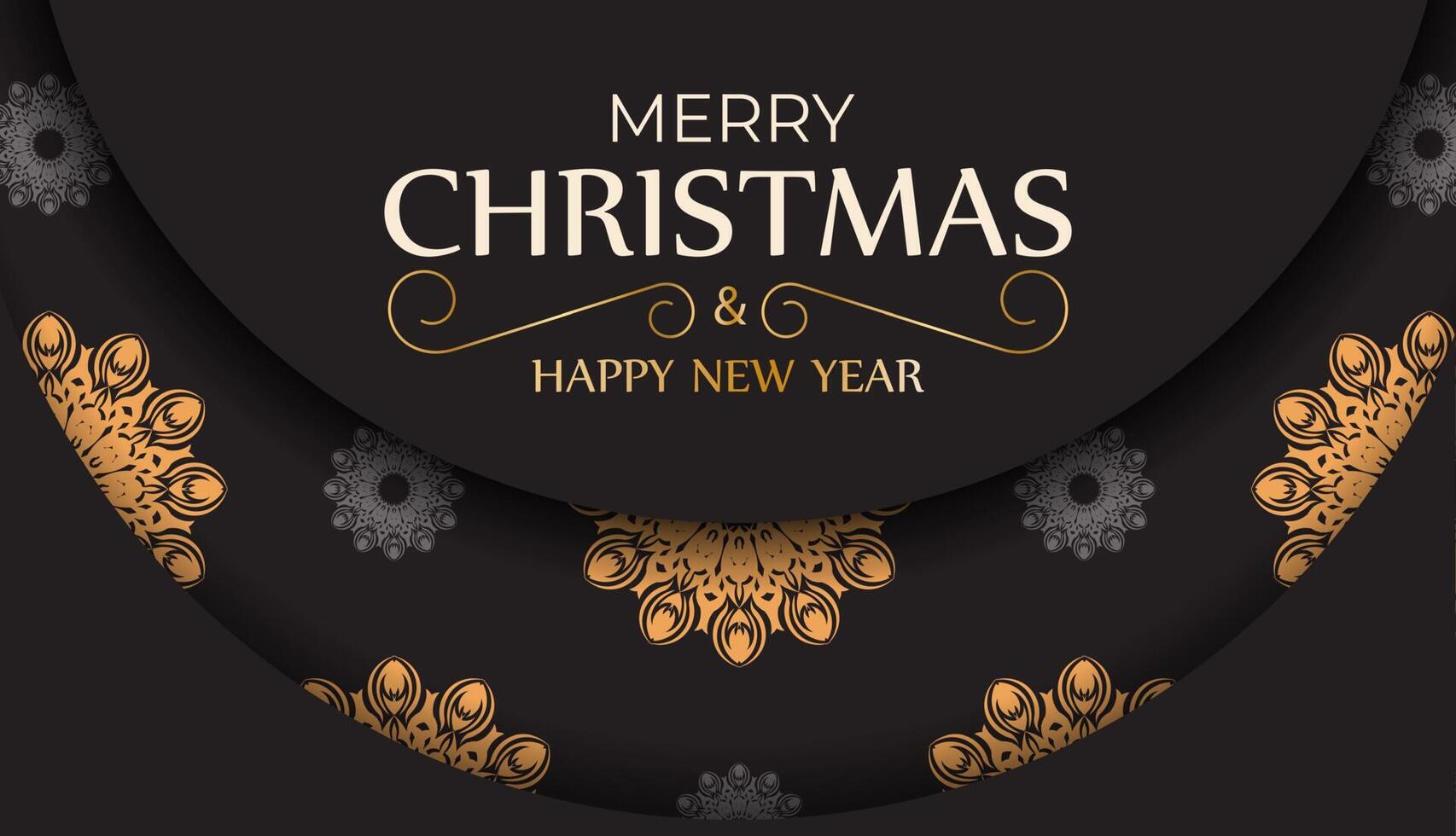 Christmas greeting with gold and black ornament on a black background vector