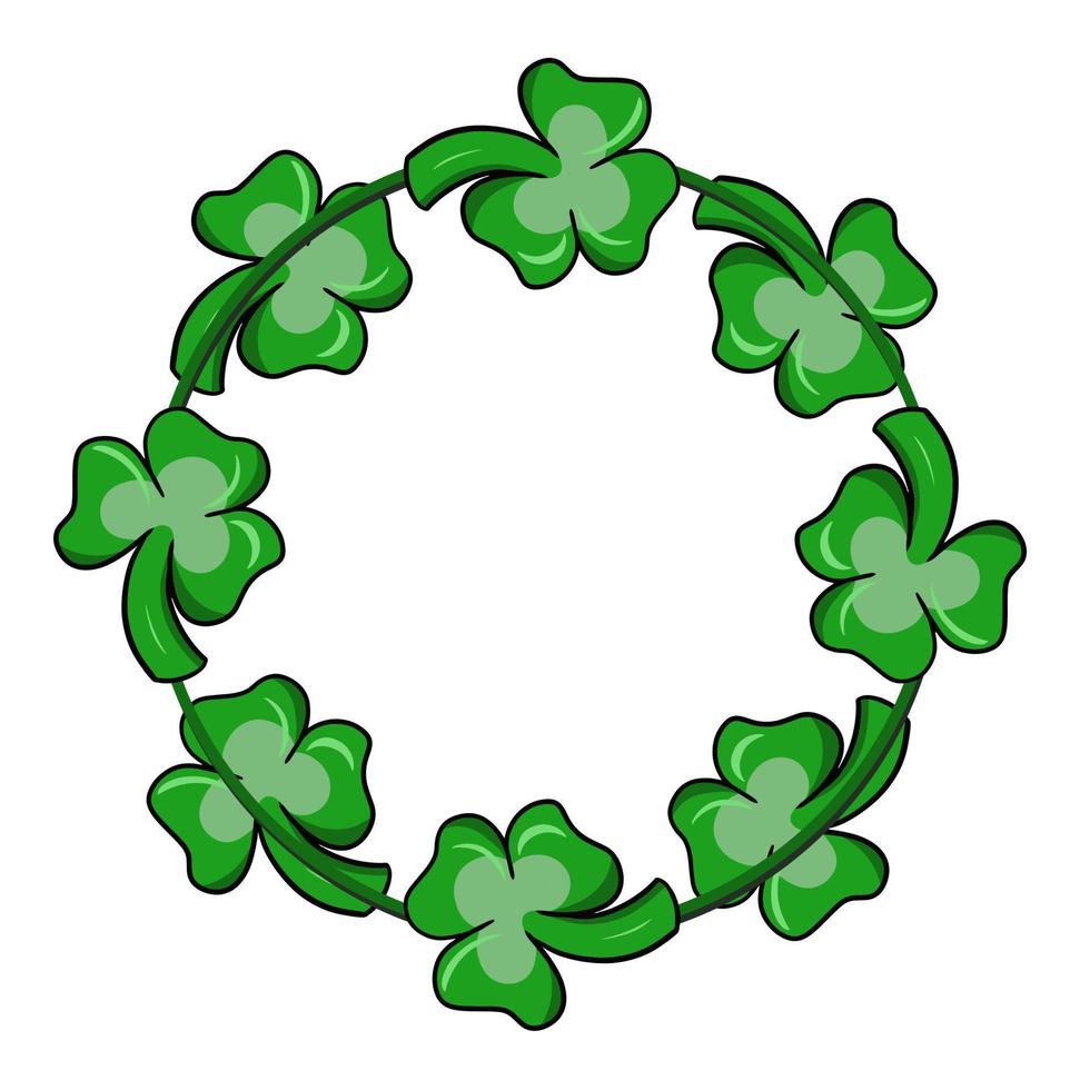 Round frame, bright green clover leaves, copy space, vector illustration in cartoon style