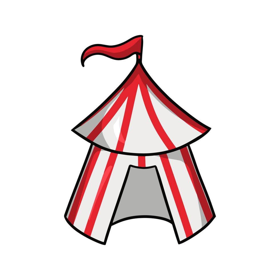 carpa de circo brillante, blanca con rayas rojas, ilustración vectorial en estilo de dibujos animados sobre un fondo blanco vector