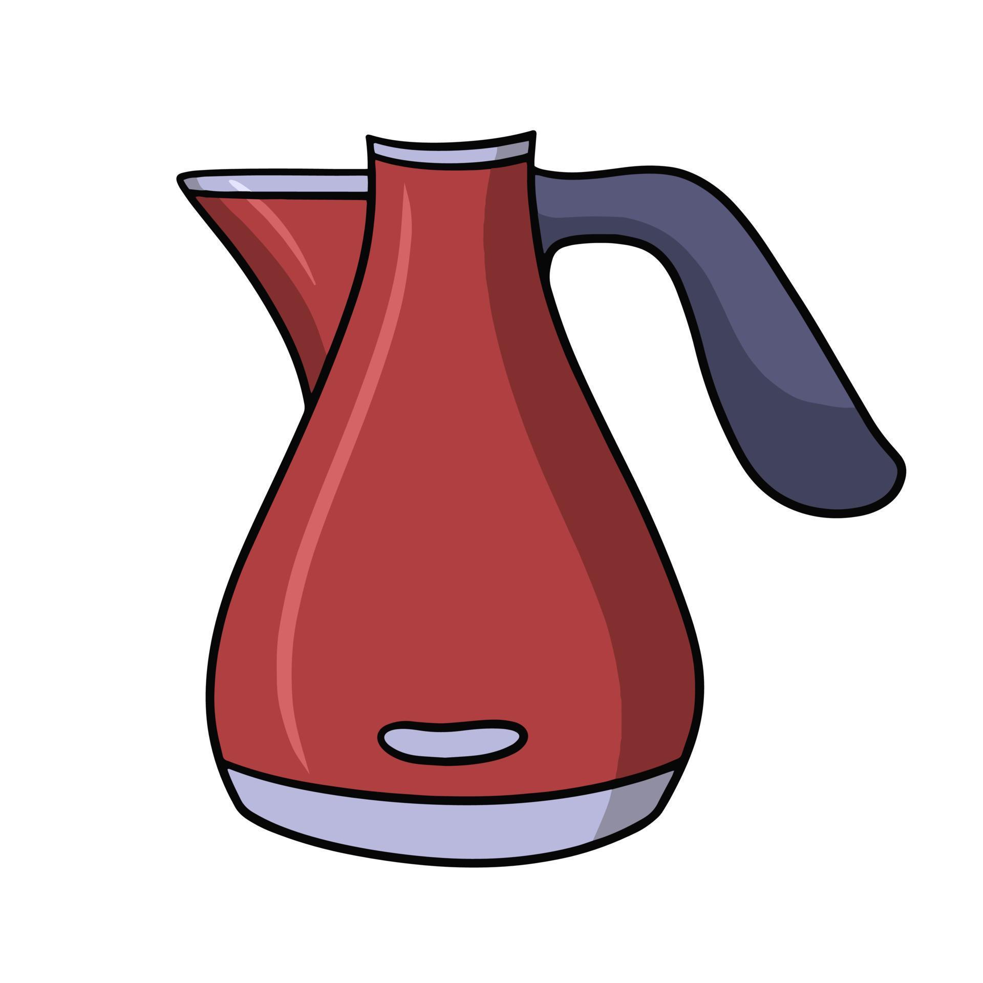 High red metal kettle for boiling water, vector illustration in cartoon