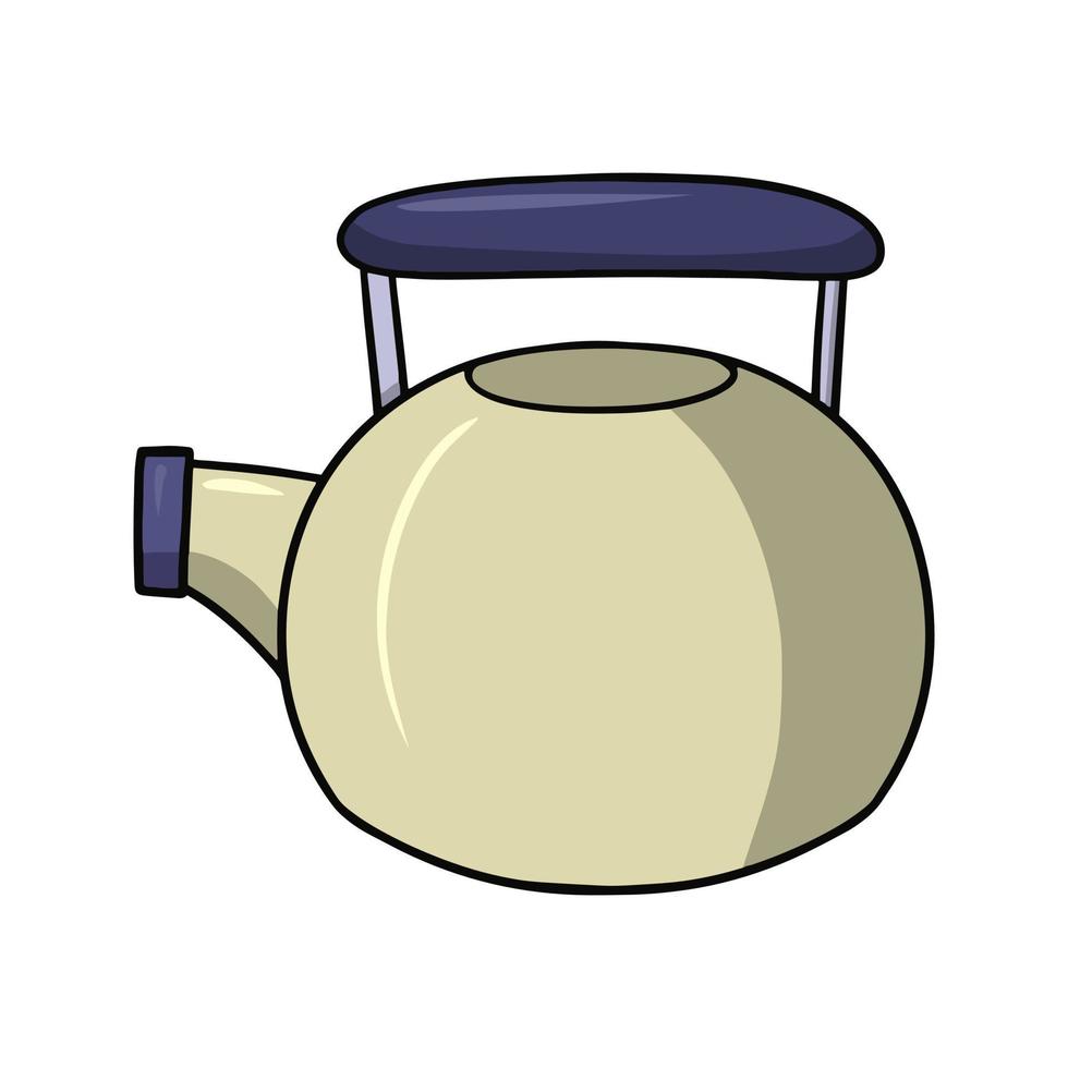 Large Round light yellow kettle for boiling water, vector illustration in cartoon style on a white background