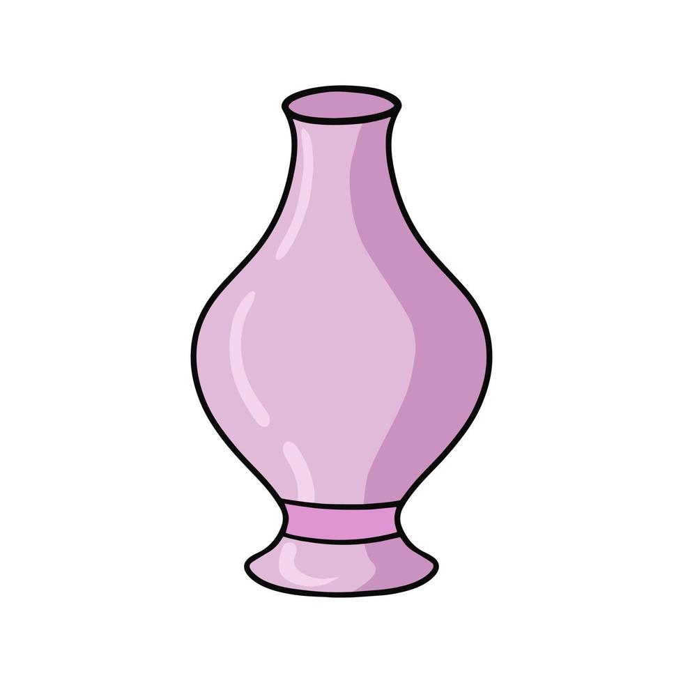 Lilac High ceramic flower vase, with a narrow neck, vector illustration in cartoon style on a white background