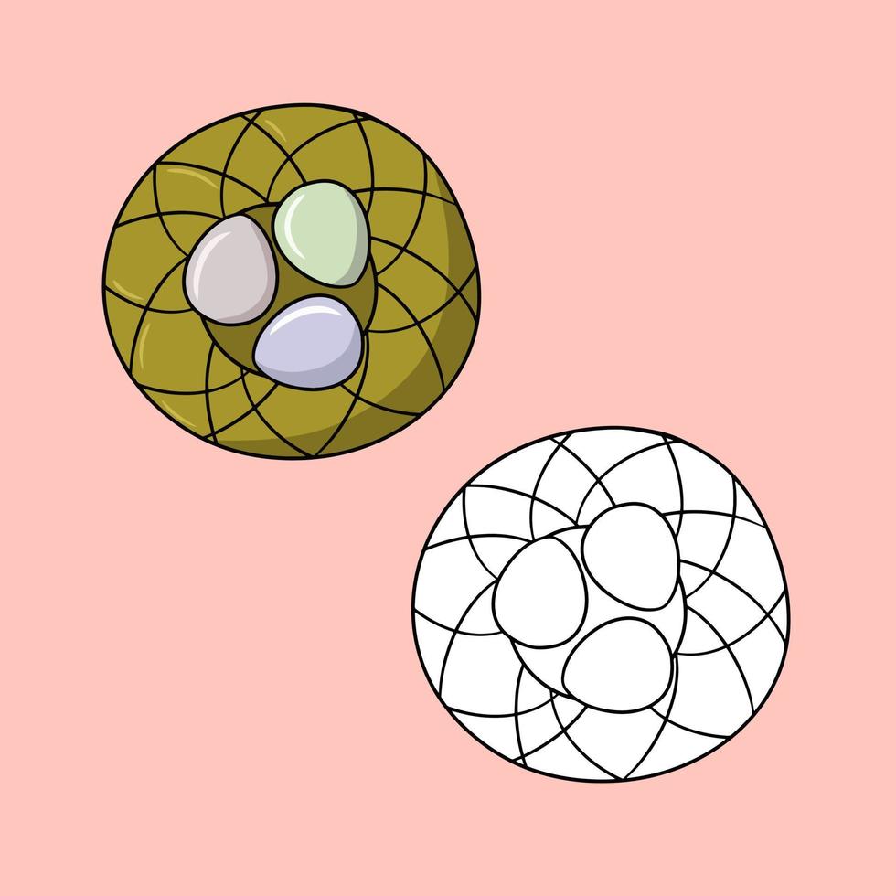 conjunto de imágenes, cesta de mimbre decorativa con huevos, vista superior, ilustración vectorial en estilo de dibujos animados sobre un fondo de color vector