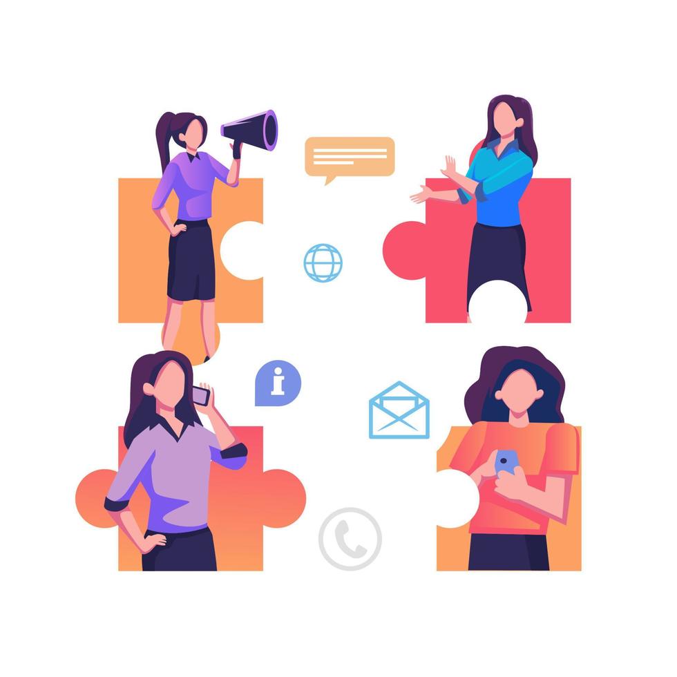 People connecting puzzle elements social networks flat illustration design vector