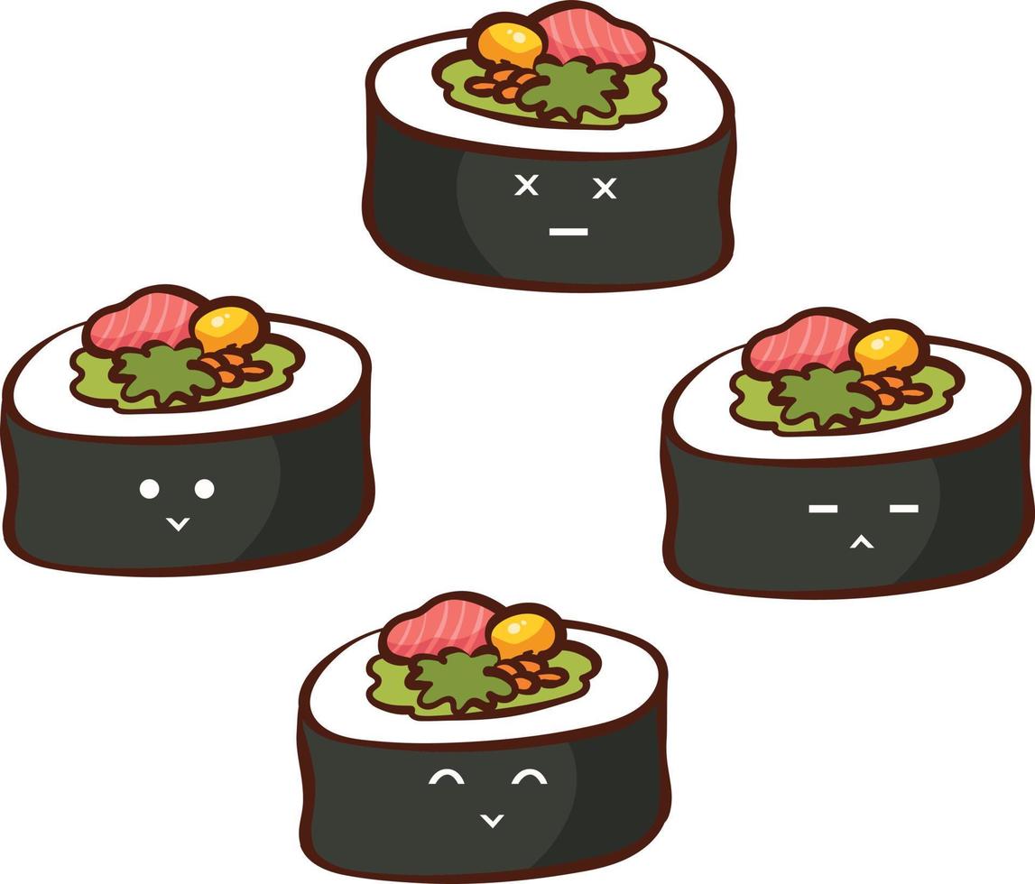 ilustración vectorial carácter sushi comida callejera asiática aislada sobre fondo blanco vector