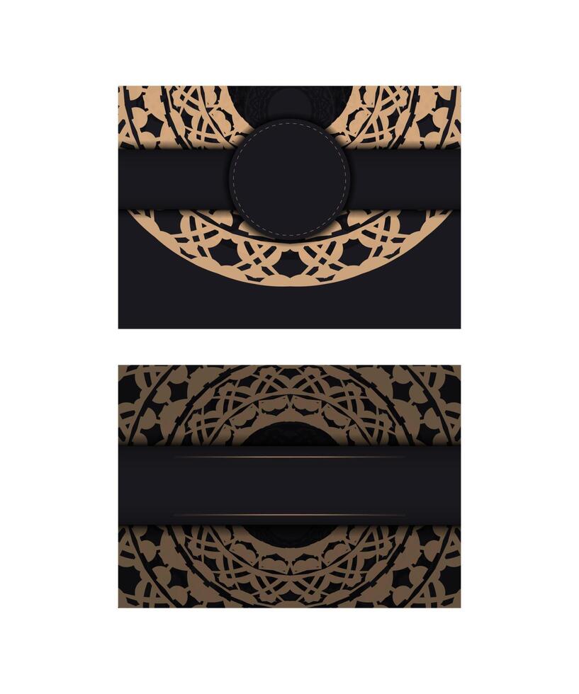 Black color brochure with brown abstract pattern vector