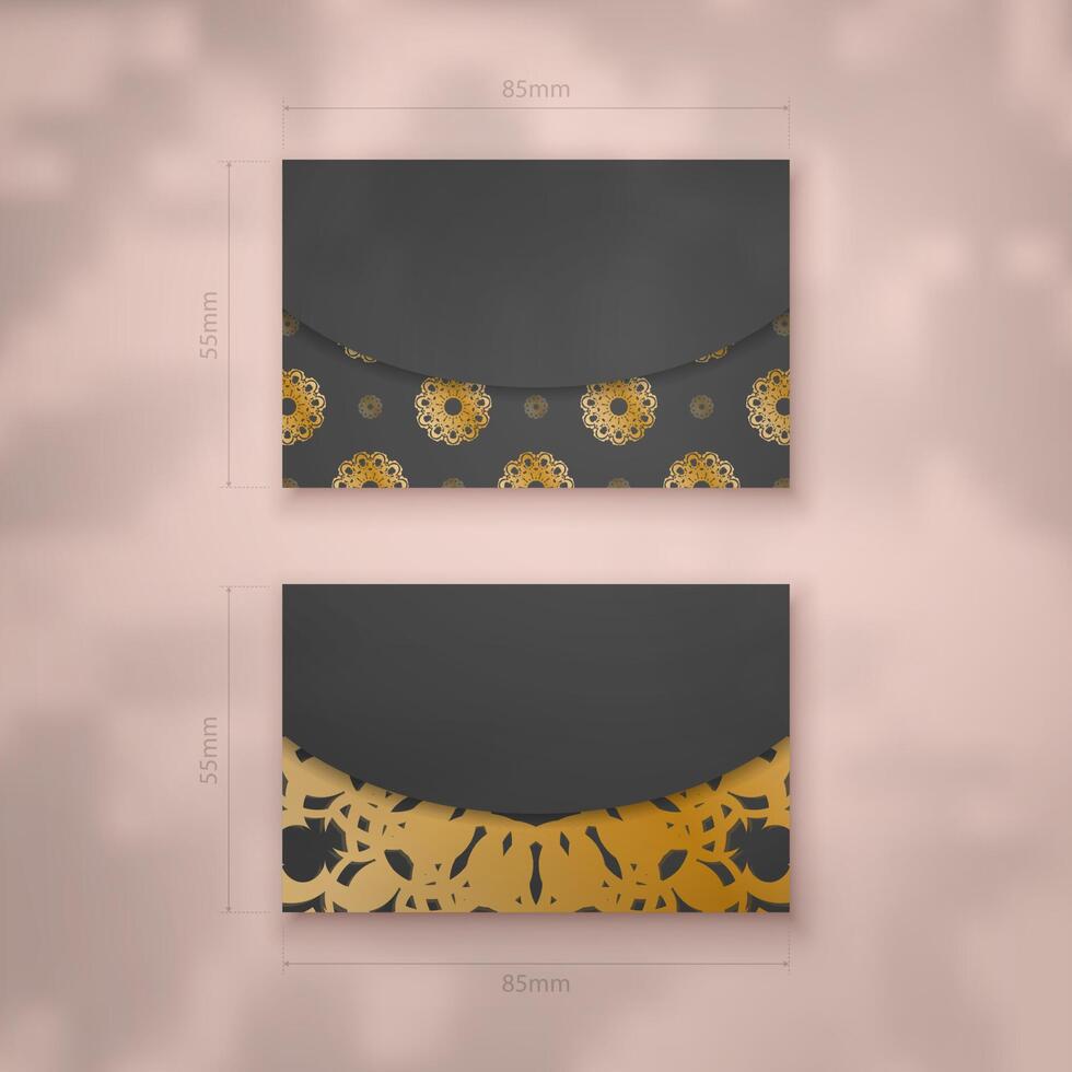 Business visiting card template in black color with mandala gold ornament for your personality. vector