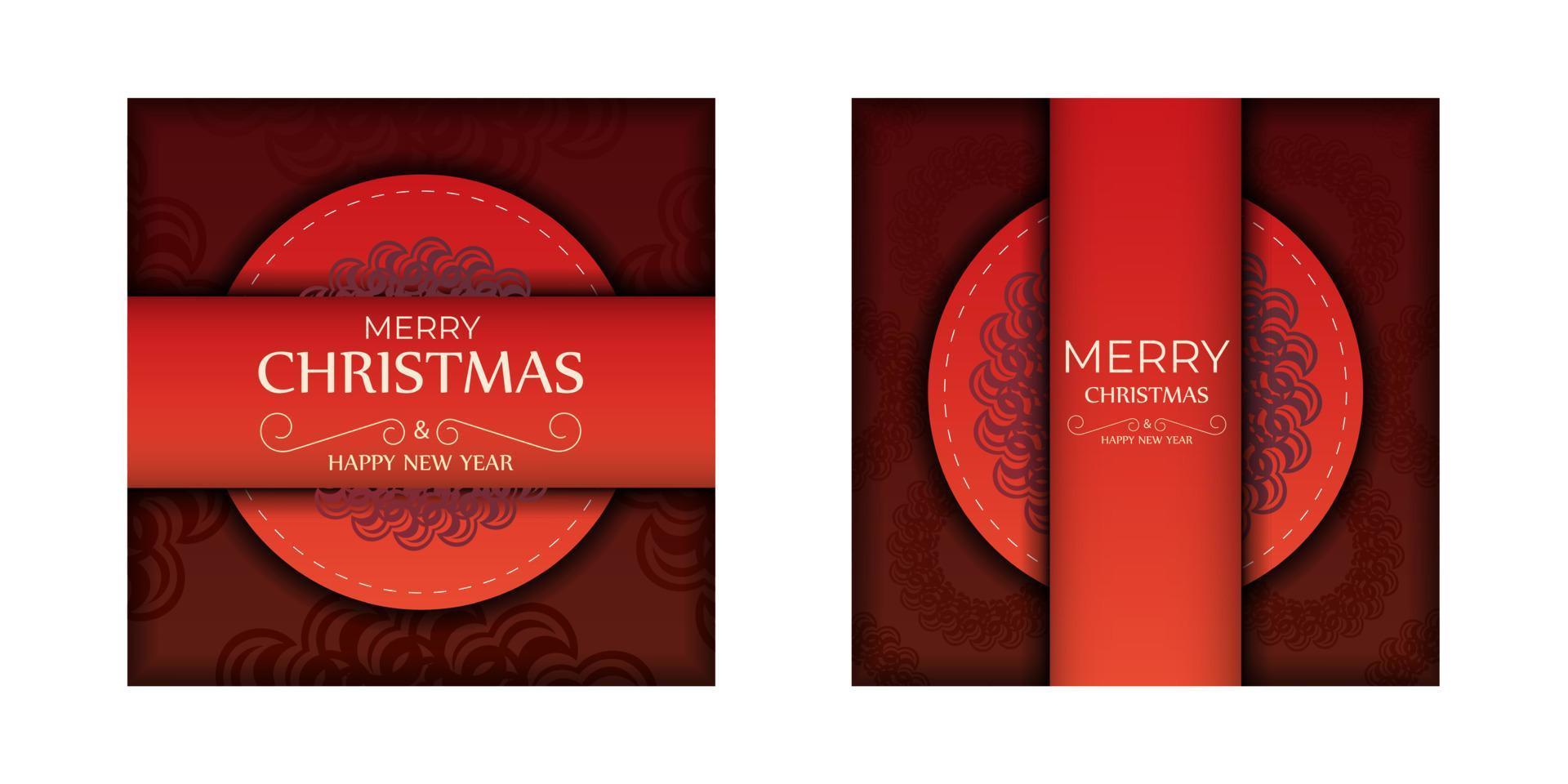 Red Color Merry Christmas Flyer Template with Abstract Burgundy Pattern vector