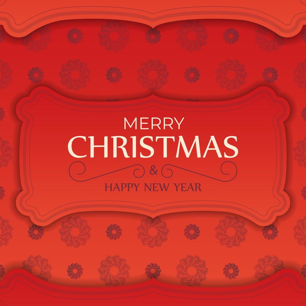 Greeting card Merry Christmas and Happy New Year Red color with winter burgundy pattern vector