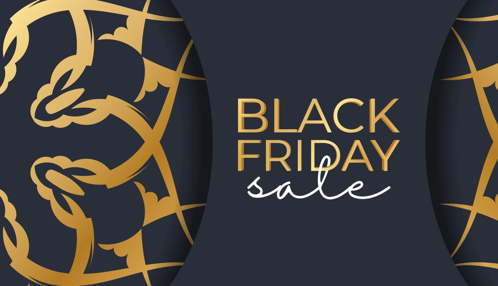 Poster for black friday dark blue color with abstract gold ornament vector