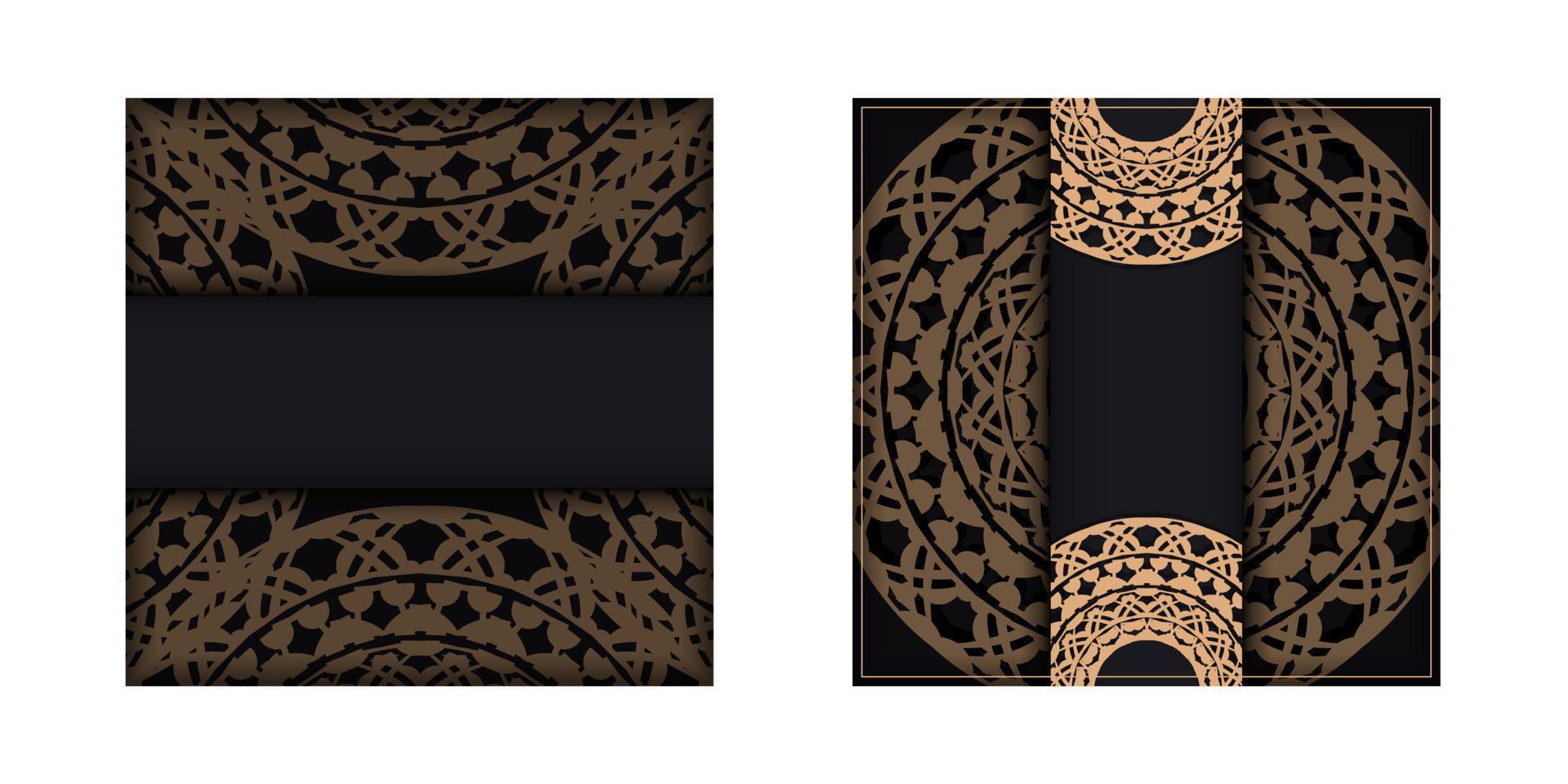 Black brochure with brown Greek ornament vector