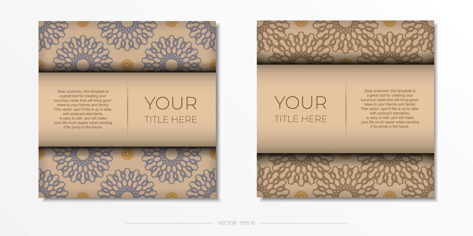 Preparing an invitation with a place for your text and abstract patterns. Template for print design postcard Beige colors with mandala ornament. vector