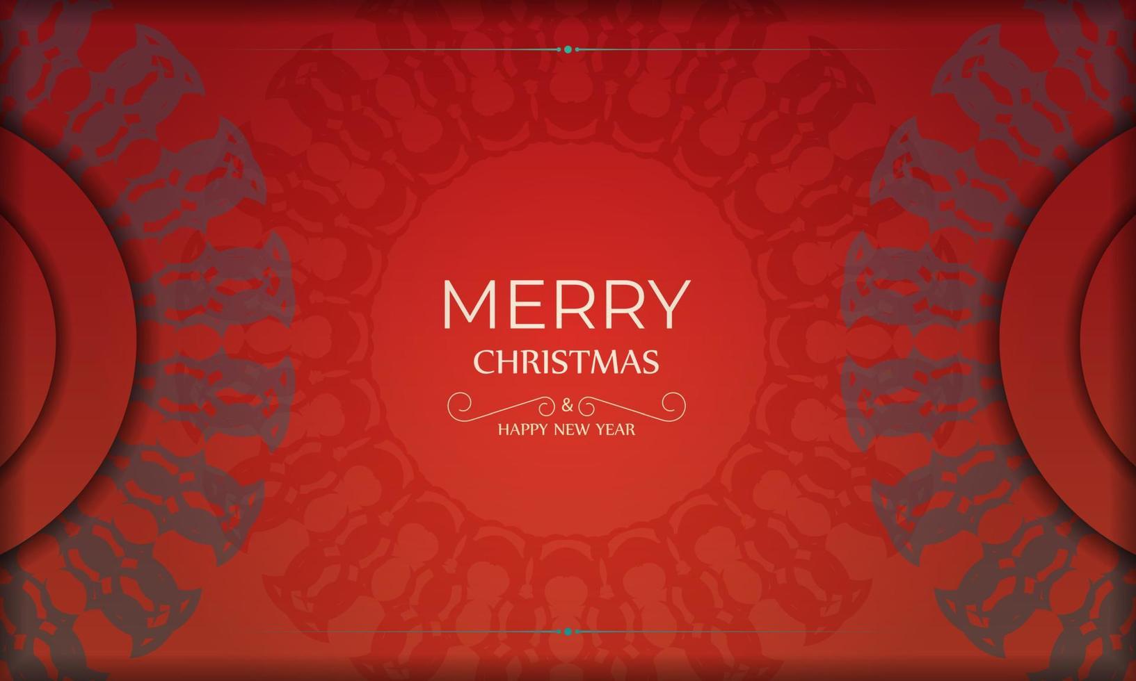 Brochure Merry Christmas and Happy New Year Red color with vintage burgundy pattern vector