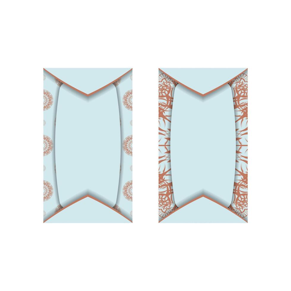 Business card in aquamarine color with coral pattern mandala for your business. vector