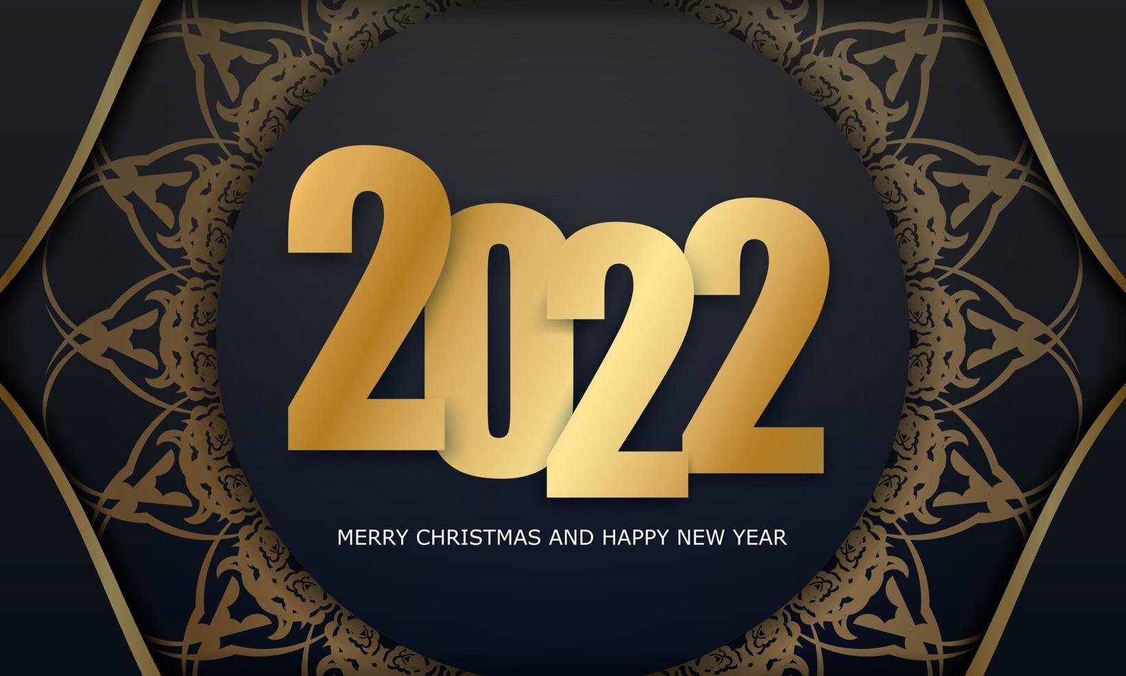 2022 postcard merry christmas and happy new year black color with winter gold ornament vector