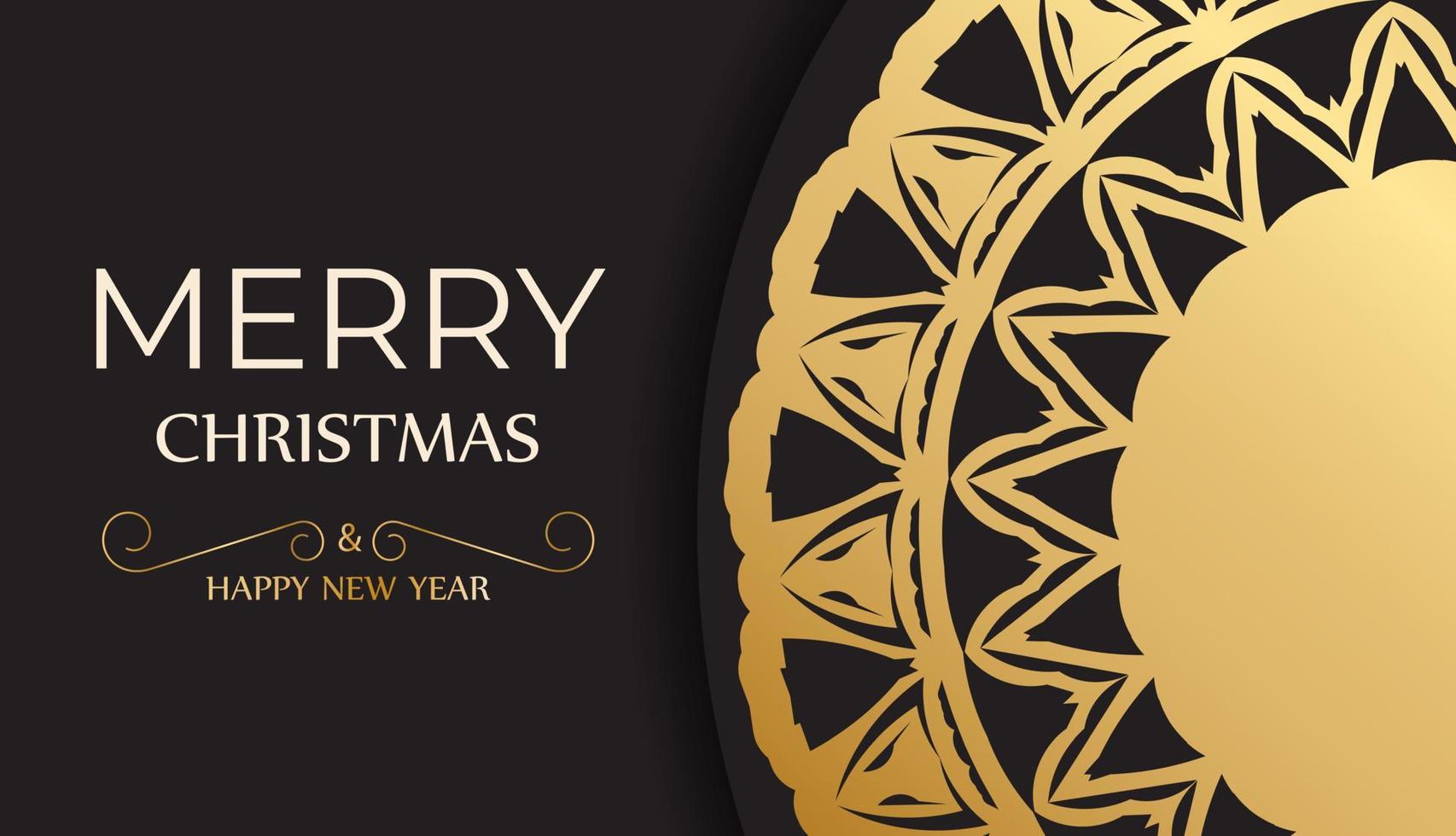 Merry Christmas and Happy New Year in black with gold pattern. vector