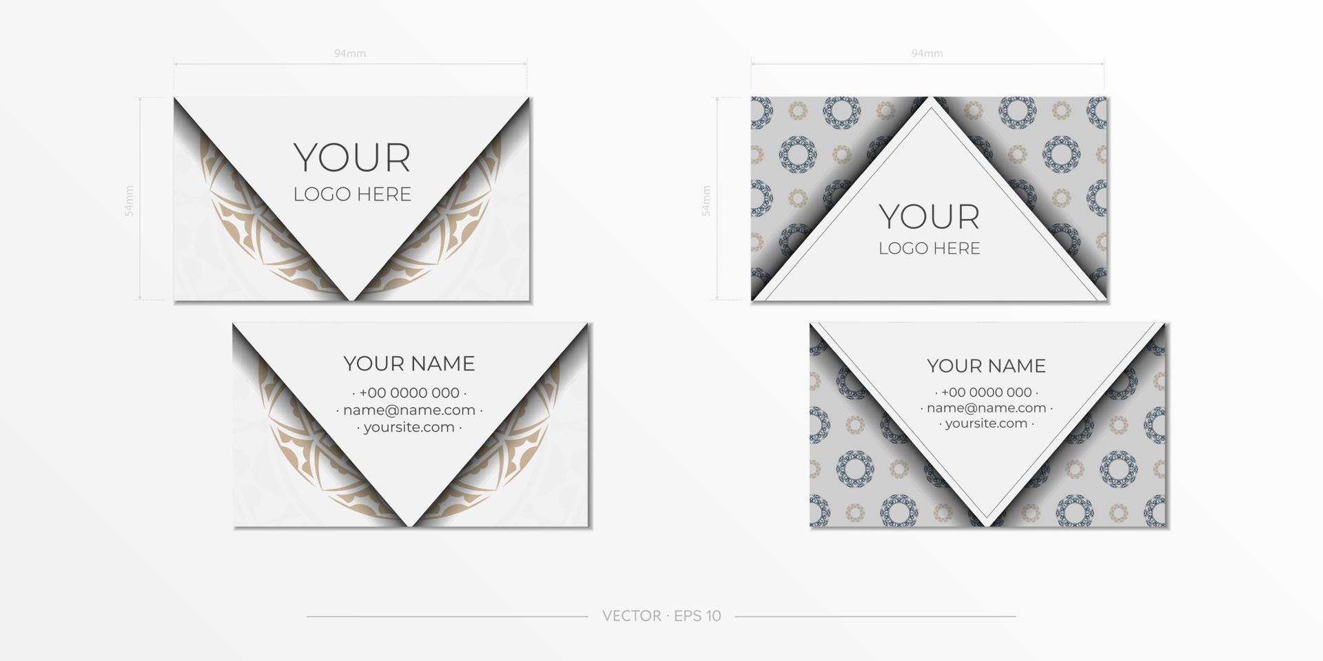 White business card design with patterns. Stylish business cards with place for your text and abstract ornament. vector