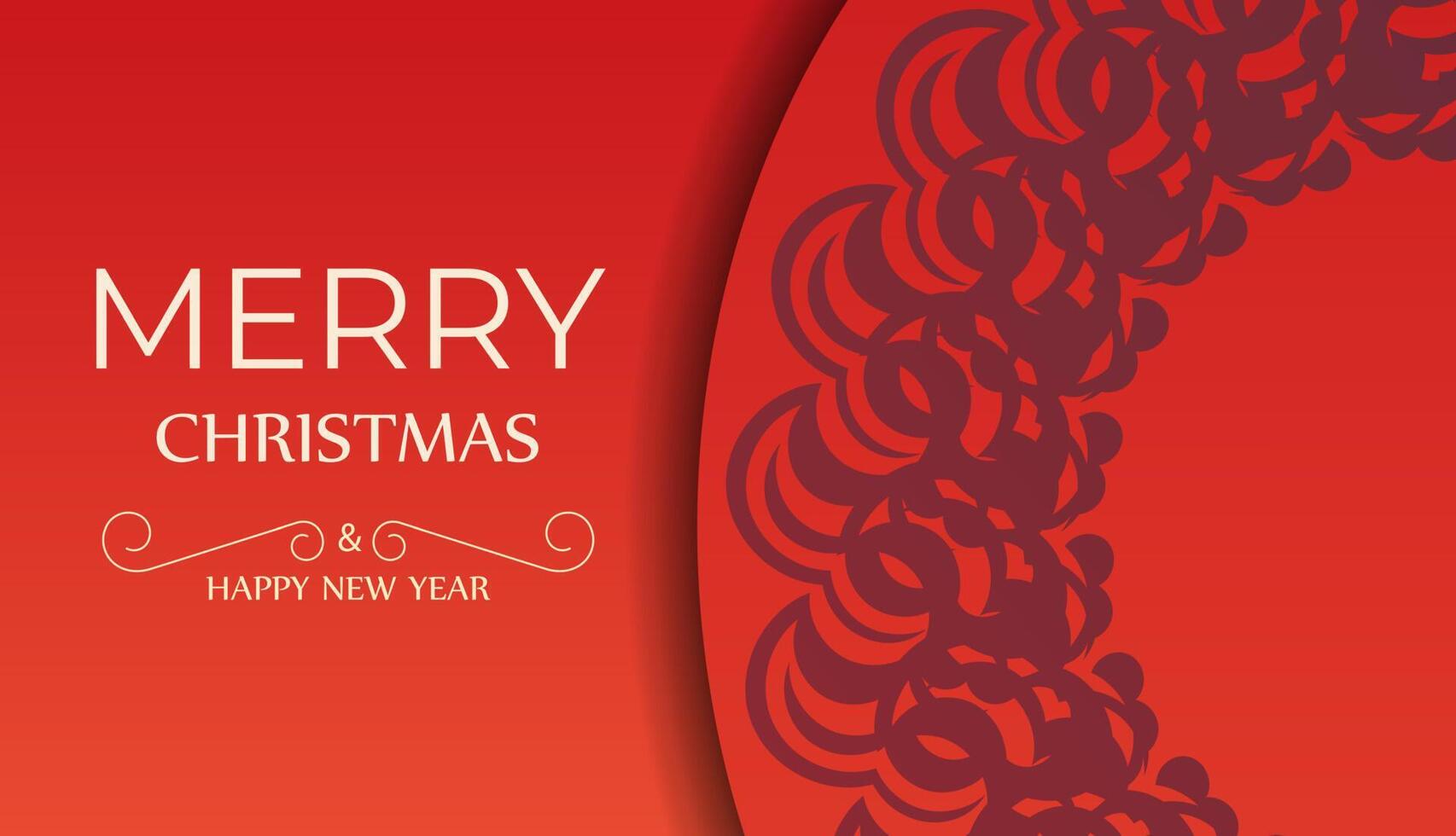 Red Color Happy New Year Brochure Template with Abstract Burgundy Pattern vector