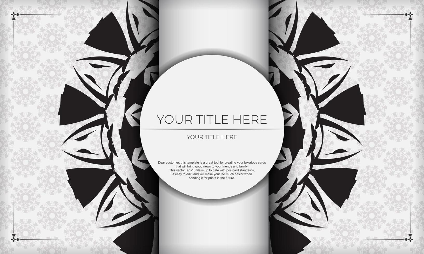 White banner with ornaments and place for your logo. Template for postcard print design with Greek patterns. vector