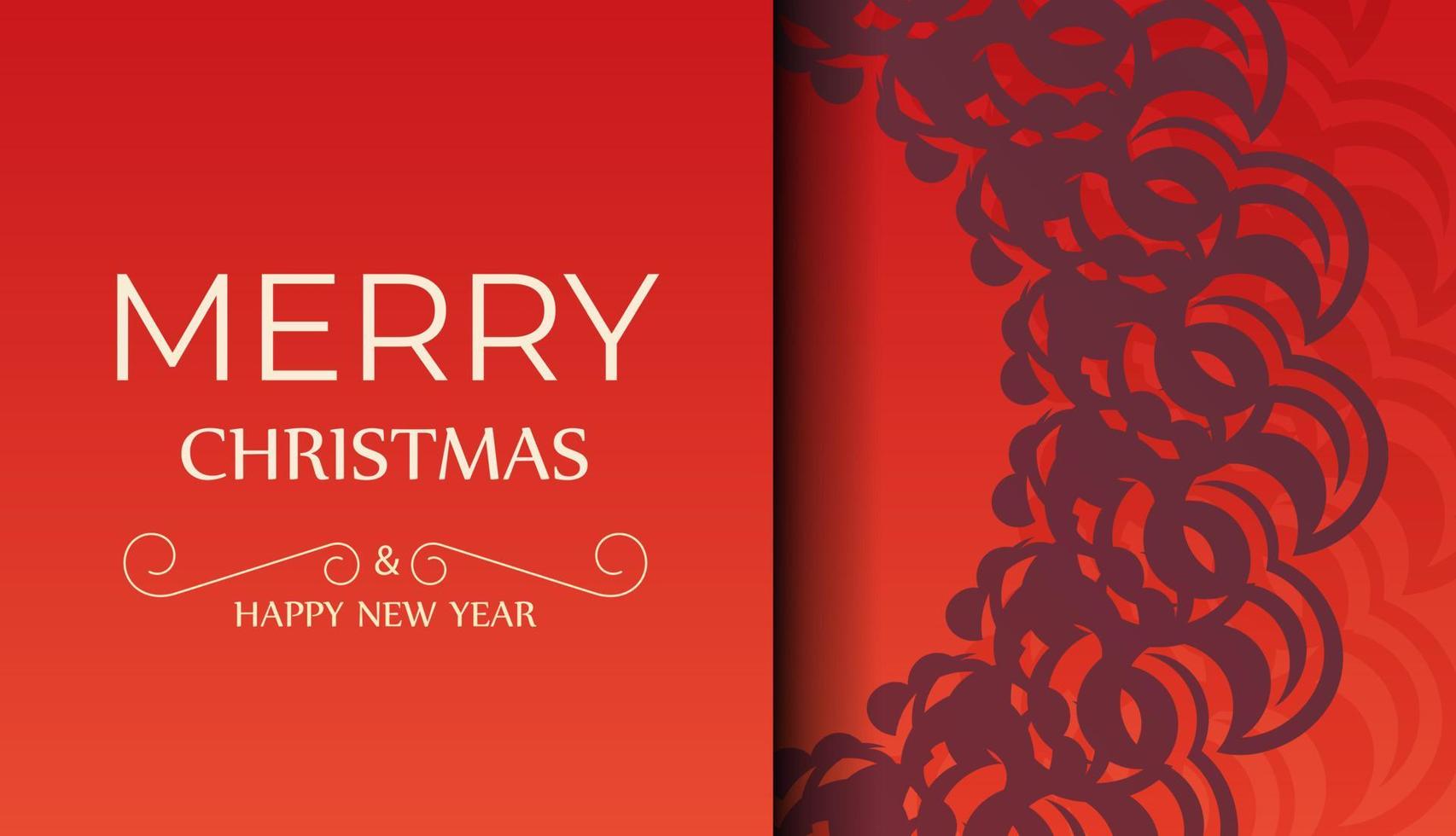 Red Color Happy New Year Brochure Template with Vintage Burgundy Ornament vector