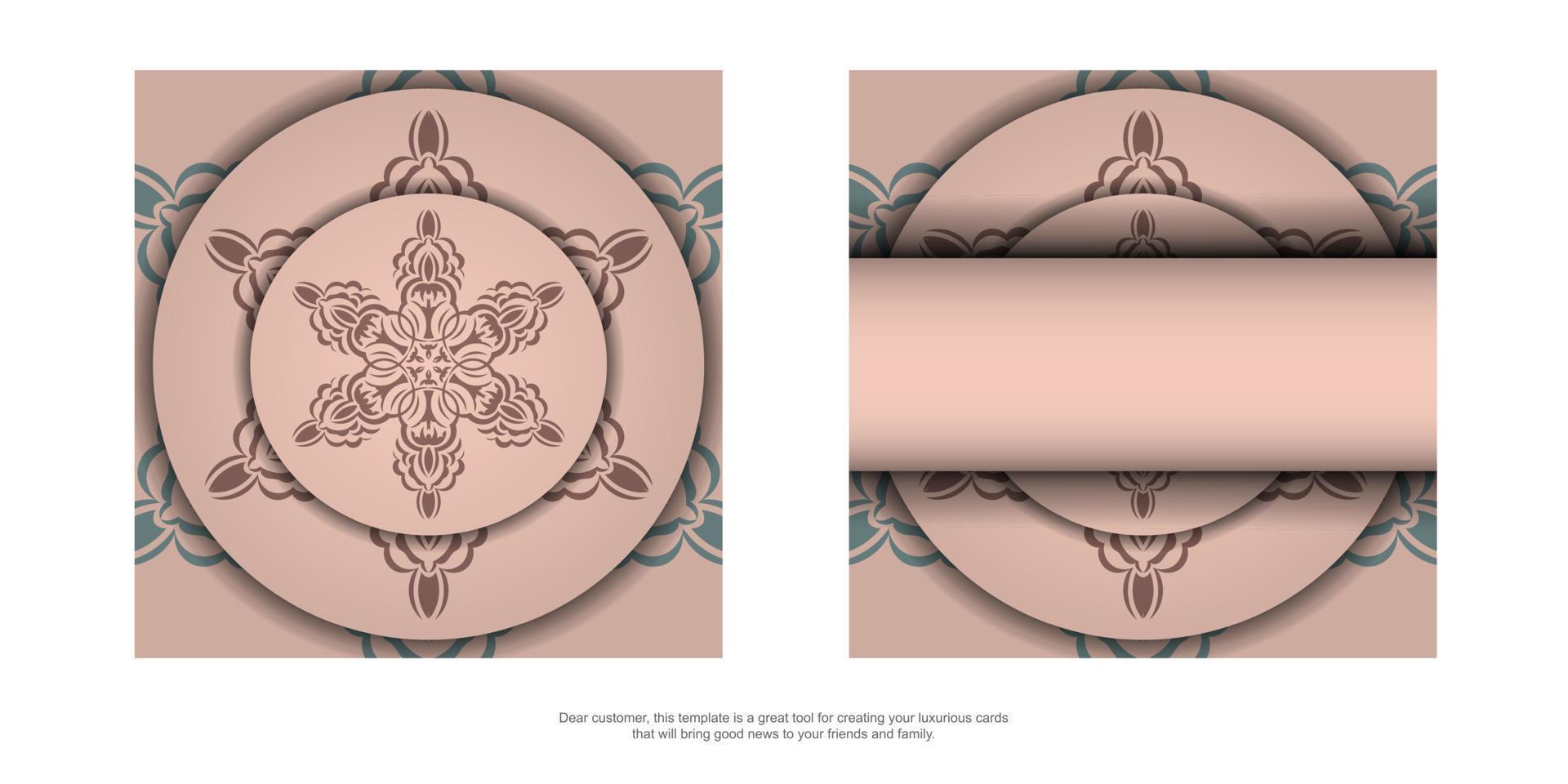 Pink color brochure with mandala pattern for your design. vector