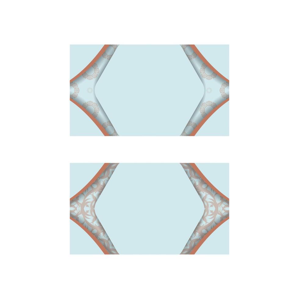 Business card in aquamarine color with Indian coral ornament for your contacts. vector
