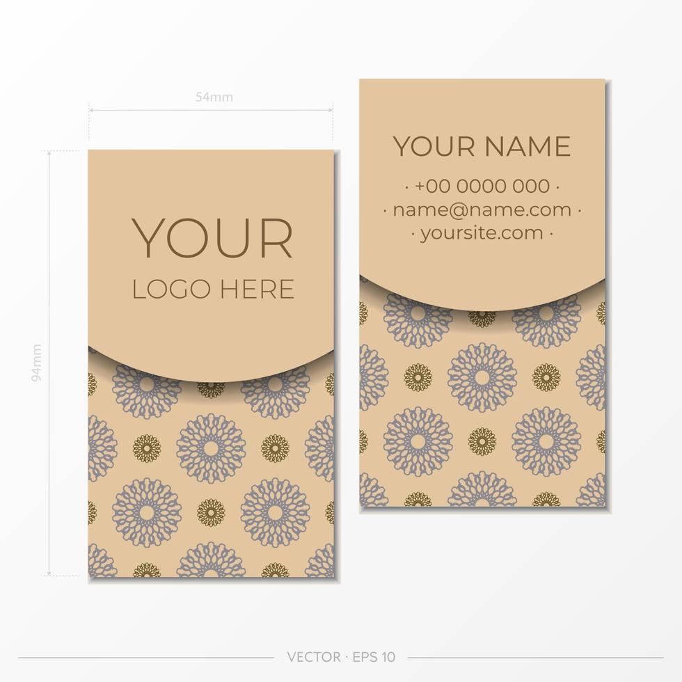 Business card in beige color with luxurious ornaments. Print-ready business card design with space for your text and abstract patterns. vector