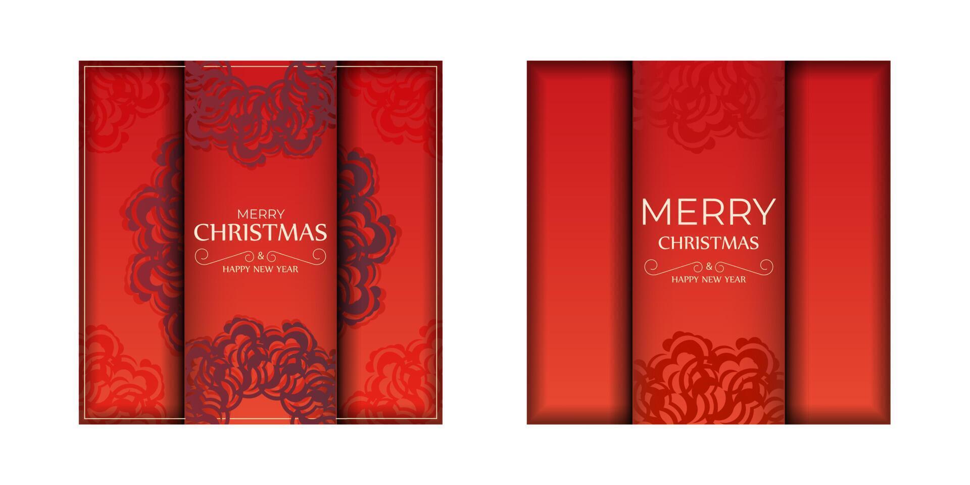 Red Color Happy New Year Brochure with Abstract Burgundy Ornament vector