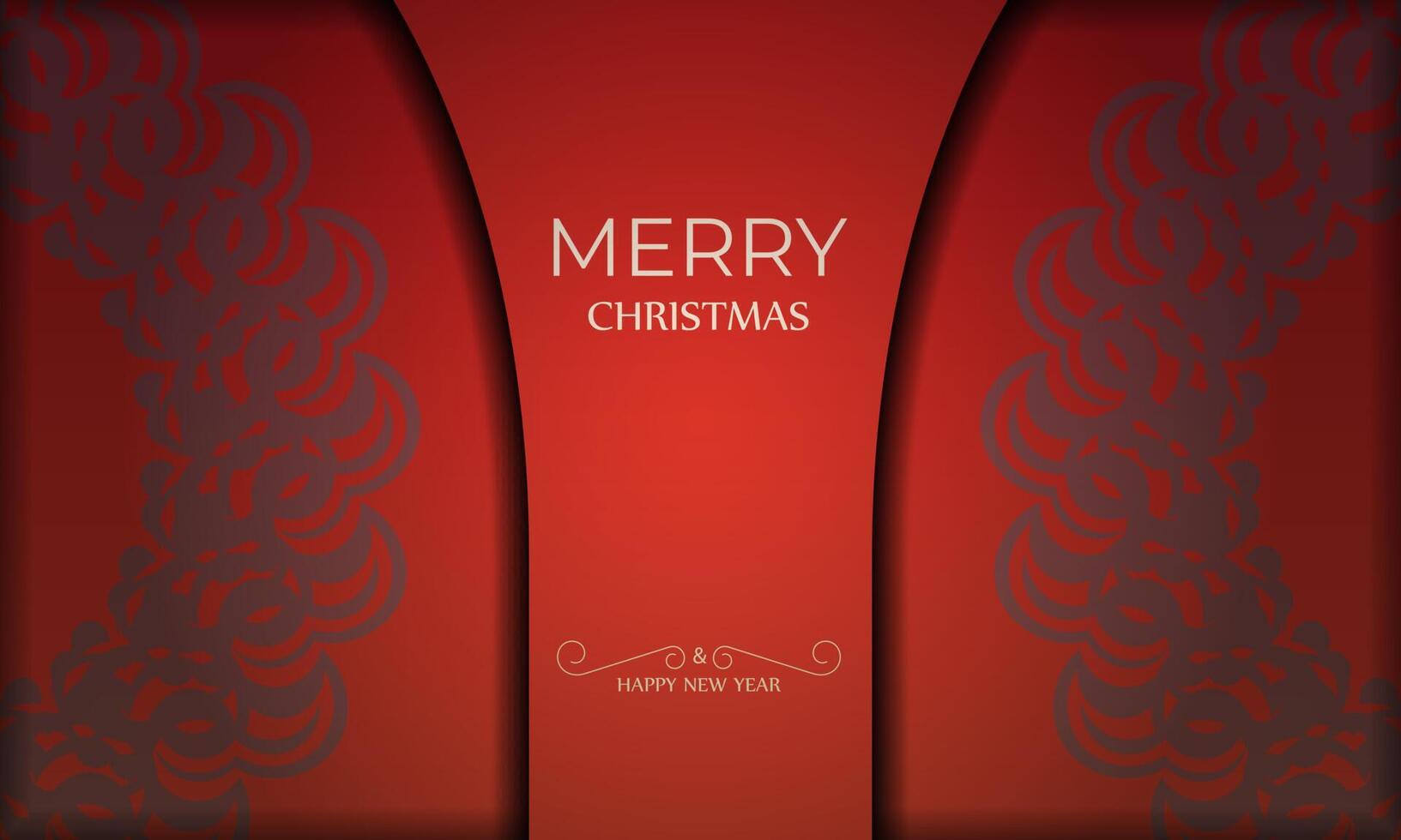 Template Greeting card Happy New Year Red color with winter burgundy ornament vector