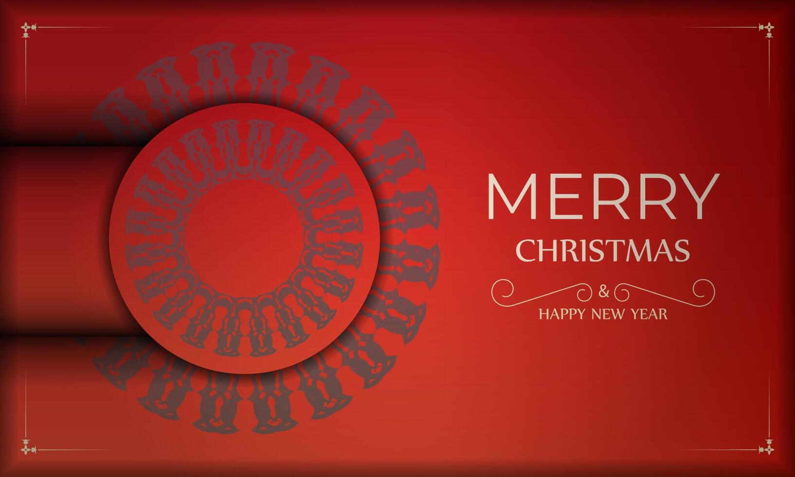 Brochure Merry Christmas and Happy New Year Red color with vintage burgundy pattern vector