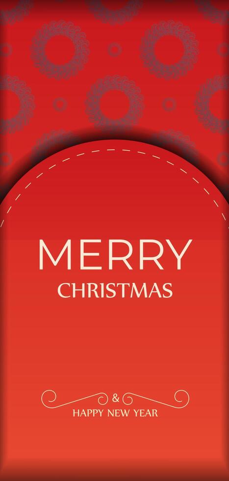 Greeting card template Merry Christmas and Happy New Year Red color with winter burgundy pattern vector