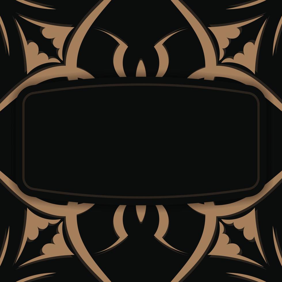 folleto de felicitación en negro con un mandala en patrón marrón para su marca. vector
