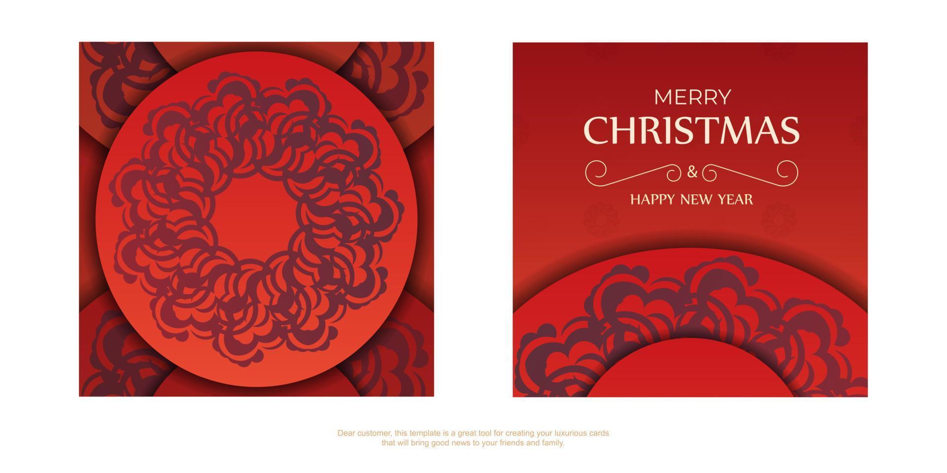 tarjeta de felicitación feliz navidad color rojo con patrón burdeos de invierno vector