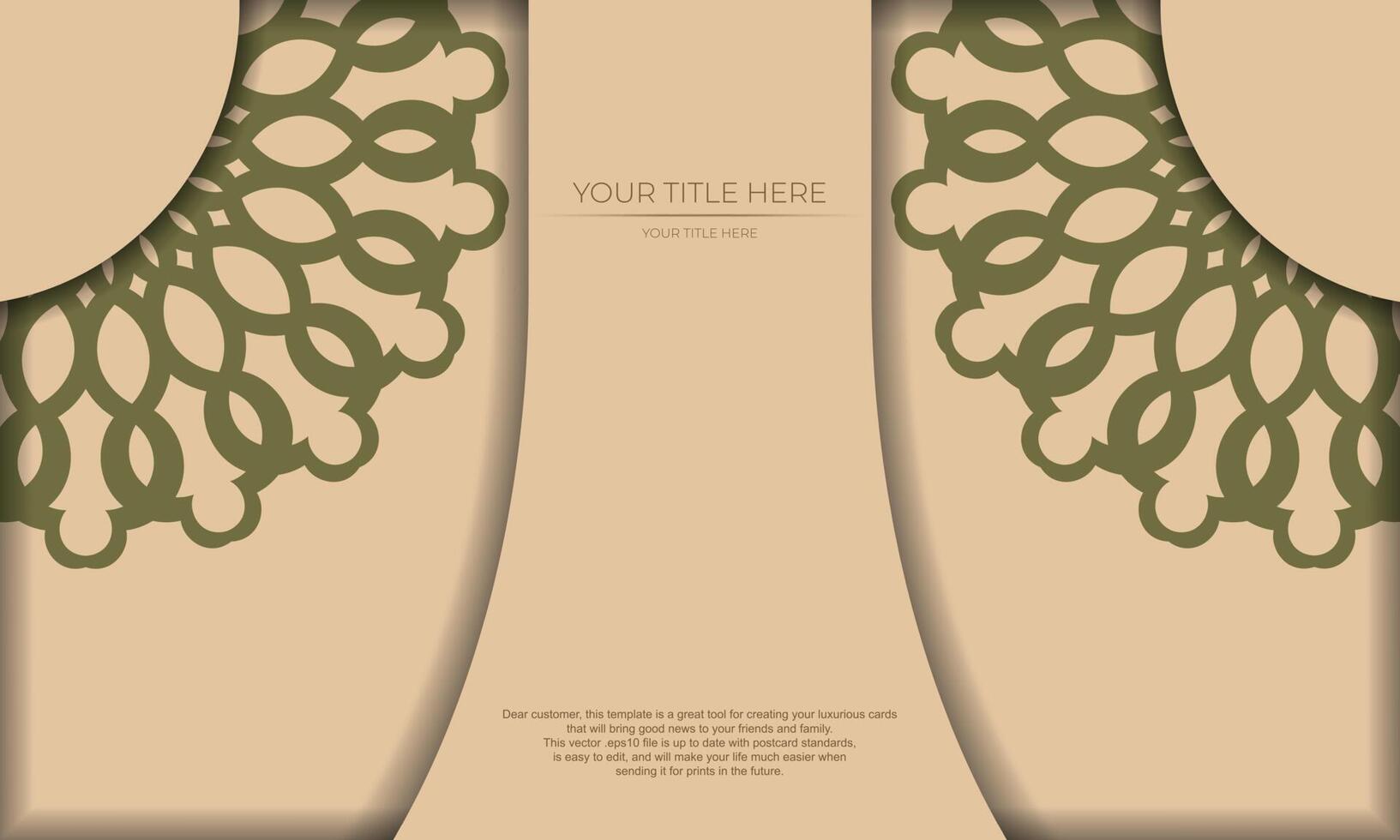Template for postcard print design with Greek patterns. Beige banner template with luxury ornaments and place for your logo and text. vector