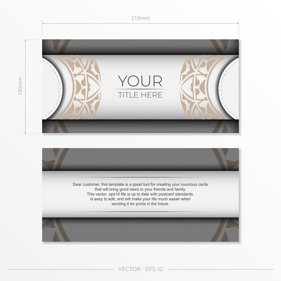 Luxury Vector Design Postcard White Color with Ornaments. Invitation card design with space for your text and abstract patterns.