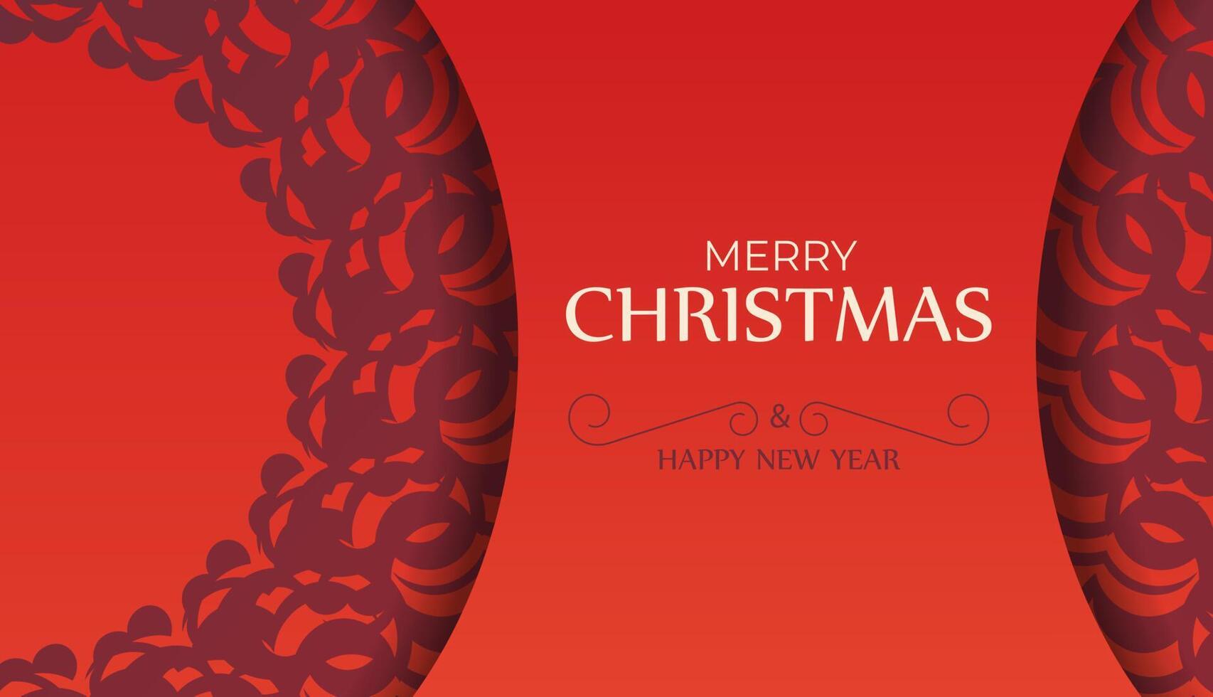 Template Postcard Happy New Year Red color with abstract burgundy ornament vector